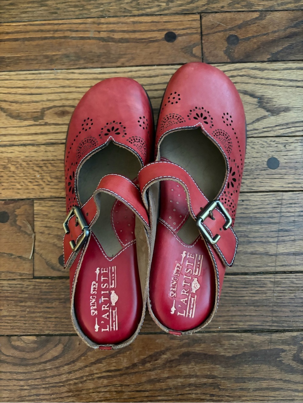 L'Artiste Women's Red Mary Jane Buckle Shoes